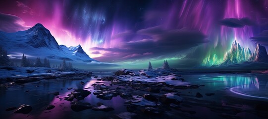 Aurora Borealis: A dazzling display of the Northern Lights, painting the night sky with vibrant colors.Generated with AI