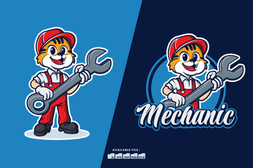 Cute Tiger mechanic mascot vector illustration