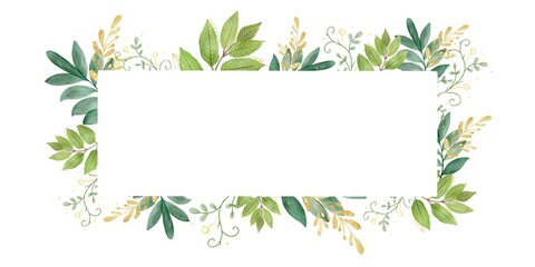 Gold banner,luxury background. Hand Drawn Illustration brush stroke paint
 ornament decorate.Watercolor leaves,green foliage. Wedding invitation border