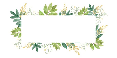 Gold banner,luxury background. Hand Drawn Illustration brush stroke paint
 ornament decorate.Watercolor leaves,green foliage. Wedding invitation border