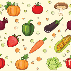 Healthy Fruit and Vegetables Seamless Pattern 
