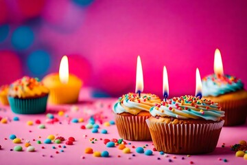 Obraz na płótnie Canvas birthday cupcake with candles