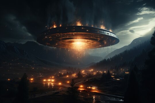 UFO Sighting: A mysterious unidentified flying object captured in the night sky,Generated with AI