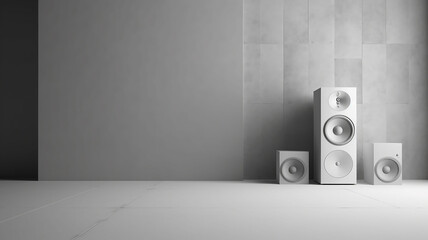 acoustic speaker in an empty white room concept pure sound music.