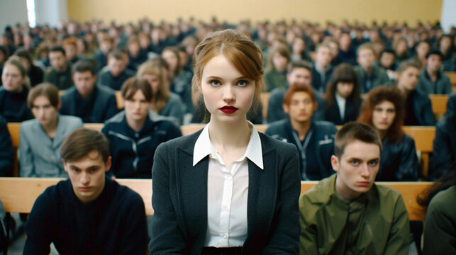 young adult person or teenager, young woman or girl teenager, wearing business suit - Powered by Adobe