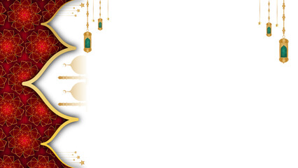 Arabic Islamic Arch Green and Golden Luxury Ornamental Background with Islamic Pattern Frame