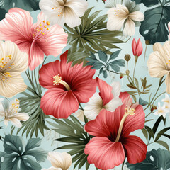 Colorful Painted Nature Flowers: Seamless Background