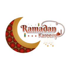 Lettering ramadan kareem islamic arabic typography text for marhaban ya ramadhan sticker with lantern mosque transparent background