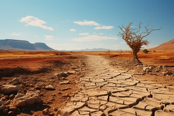 Fototapeta na wymiar Drought Consequences: Barren and cracked earth in an arid region suffering from severe drought.Generated with AI