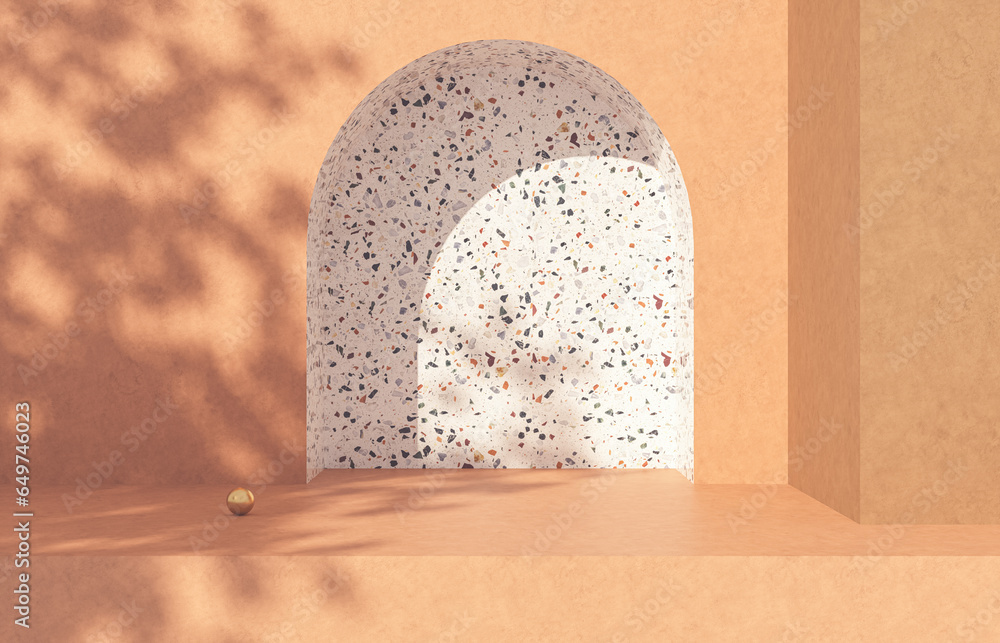 Fototapete Abstract Autumn scene with a podium for product display. 3d rendering.