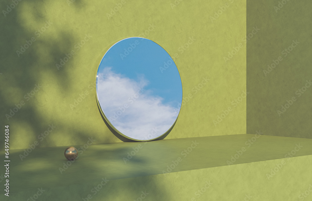 Fototapete abstract autumn scene with with mirror reflect sky. 3d rendering.