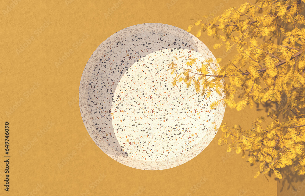 Poster abstract autumn scene with a podium for product display. 3d rendering.