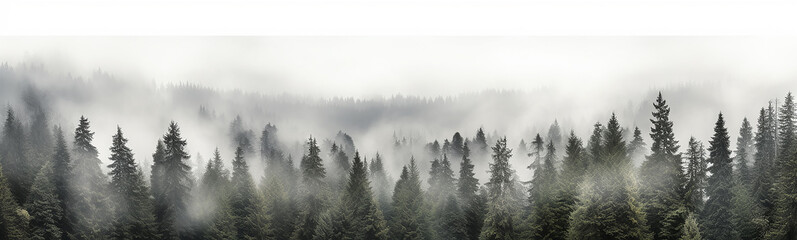 Fototapeta premium coniferous forest isolated on a white background panorama, tops of fir trees.