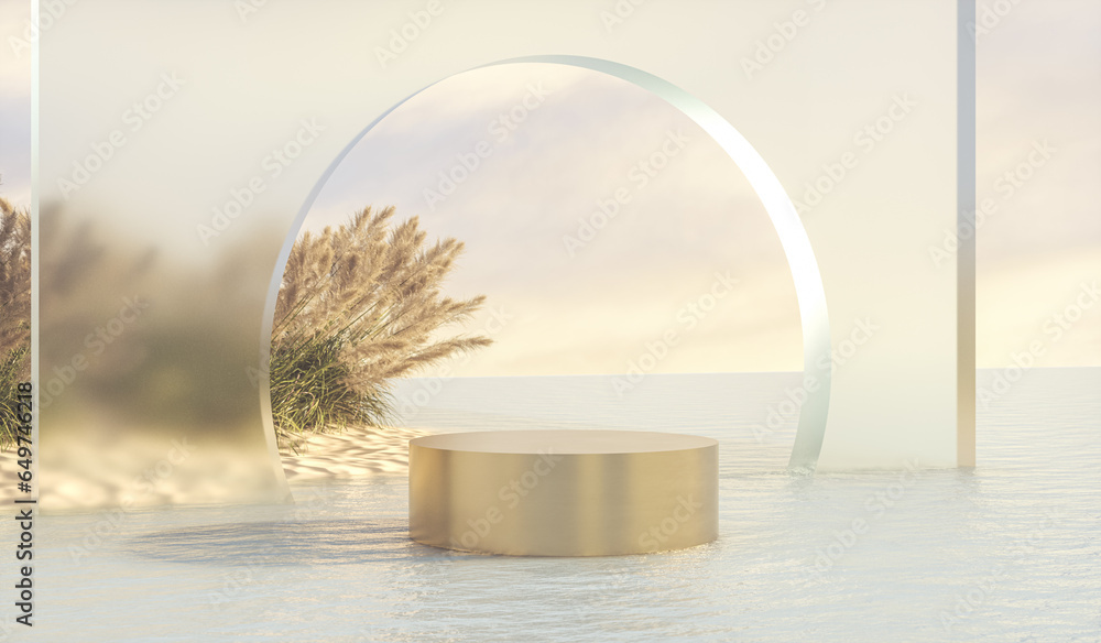 Fototapete Abstract Autumn scene with a podium for product display. 3d rendering.