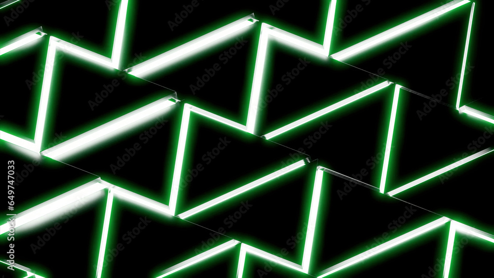 Poster abstract neon triangular shapes on a black background. design. short lines creating pattern with man