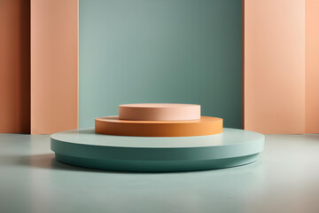 Abstract minimal scene with empty podium. Pedestal for product presentation.