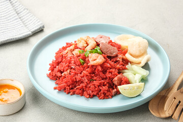 Nasi Goreng Merah, traditional food from Makassar, Indonesia.