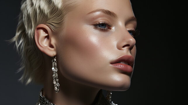 Beauty Fashion Editorial of a Gorgeous Blonde with a Buzz Cut - AI Generated