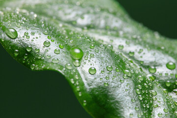 Water drops on green leaf. Coffee leaf with drops. Shallow depth of field