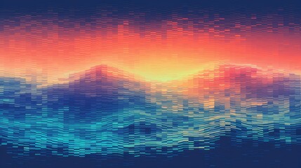 digital pixelated retro waves illustration computer 9s, technology element, abstract wave digital pixelated retro waves
