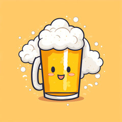 Hand-Drawn Minimalist Beer Illustration in Soft Pastel Tones with Adorable White Highlights