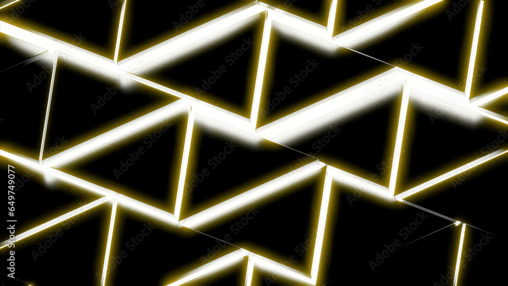 Poster abstract neon triangular shapes on a black background. design. short lines creating pattern with man