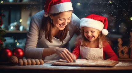 Mother and daughter are preparing Christmas cookies