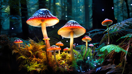 Fototapeta premium Phosphorescent Fungi Lighting Mystical Forests