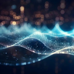 Technology digital wave background concept. Beautiful motion waving dots texture with glowing defocused particles. Cyber or technology background.