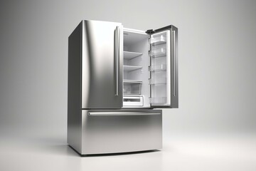 Silver refrigerator isolated on white background. Generative AI