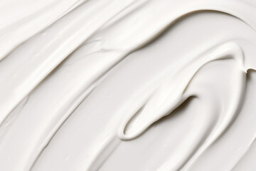 White Beige Texture of Cosmetic Face Cream Smear. Swatch smudge concealer, smear hand cream, hair mask. Light beige white liquid, highlighter, BB, CC cream makeup texture of liquid.