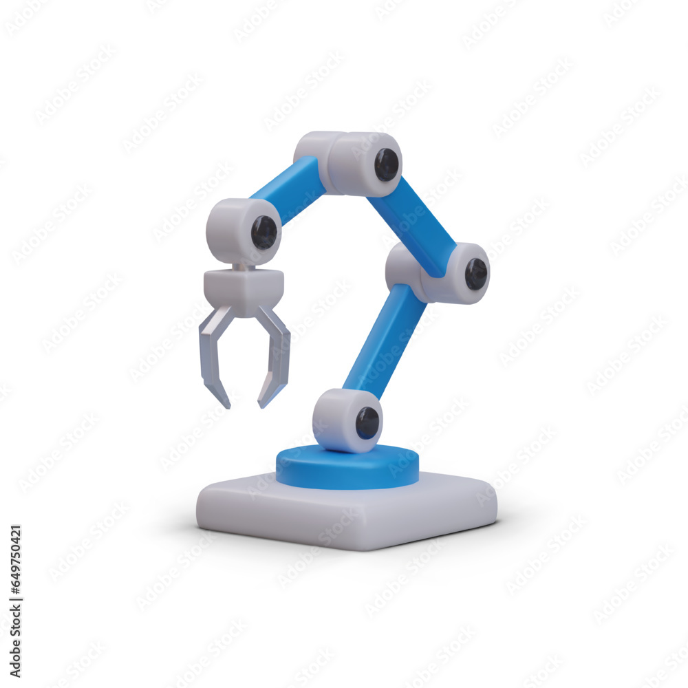 Poster realistic robotic arm in 3d style. modern electronic helper. 3d hi-tech concept. automated robot for