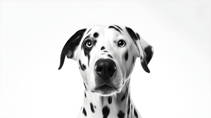 Portrait of a dalmatian dog a surprised face white background. Generative AI