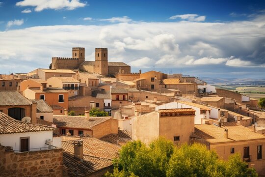 Old Trujillo cityscape in Spain. Generative AI