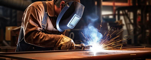 Gordijnen Welder welding metal contruction parts. banner © Alena