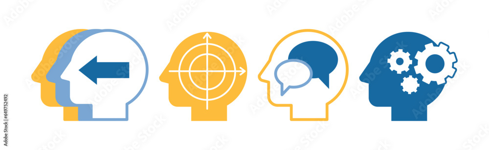 Poster head with brain as icon of imagination and mind power vector set