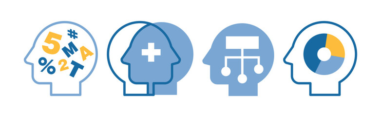 Head with Brain as Icon of Imagination and Mind Power Vector Set