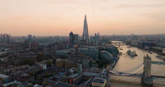The Shard London Epic Cinematic Aerial Shot With Beautiful Warm Sunset Colours