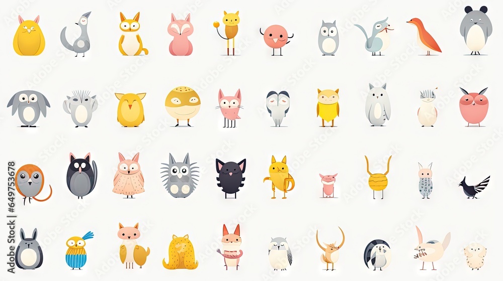 Poster a large group of different types of animals on a white background. generative ai