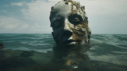 Foto op Canvas cabeça de pedra saindo do oceano, cinematográfica © Alexandre