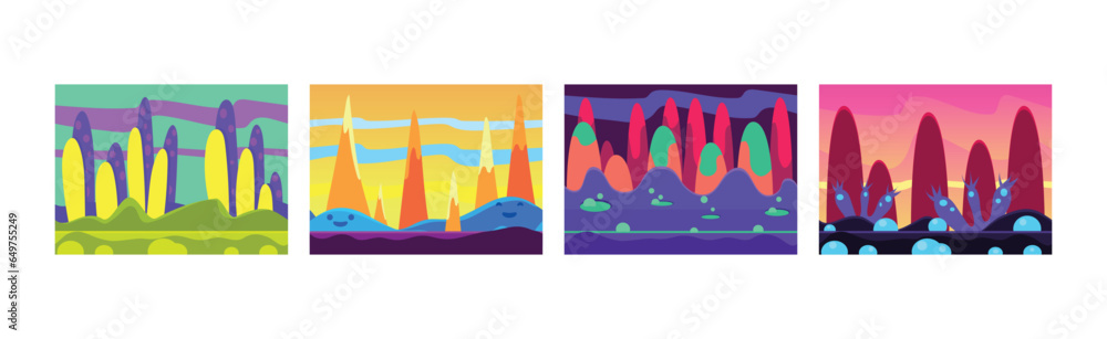 Poster bright gaming background with abstract nature environment vector set