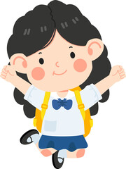 Kid girl student jump and feel happy 