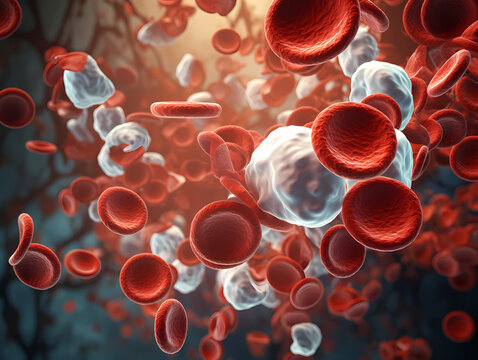 Red And White Blood Cells Floating In The Air