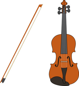 Dibujo de viol&iacute;n y arco de viol&iacute;n, instrumento musical de cuerda