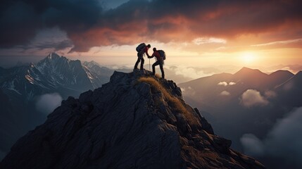 person on top of mountain - obrazy, fototapety, plakaty