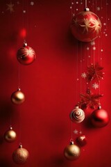 Christmas background with red christmas balls and decorations, generative AI