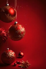 Christmas background with red christmas balls and decorations, generative AI