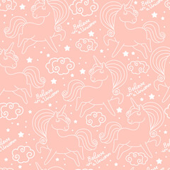 Seamless pattern white contour unicorns vector illustration