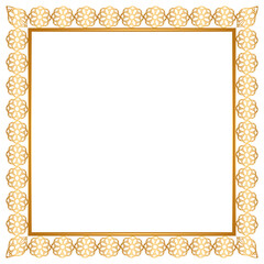 Vintage golden floral retro corner border or rectangle frame transparent background