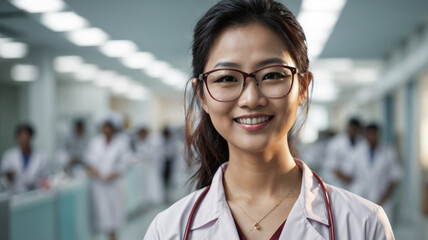 Portrait of a smiling  confident female doctor with stethoscope at hospital, high quality - obrazy, fototapety, plakaty